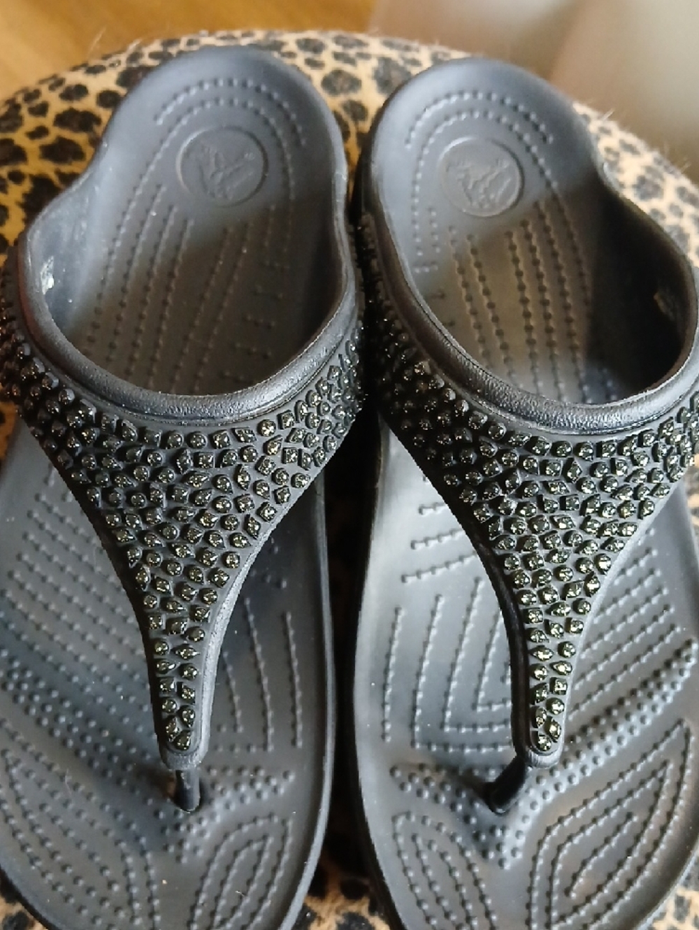 Crocs Sloane Women's Black Studded Embellished Flip Flop Thong Sandals